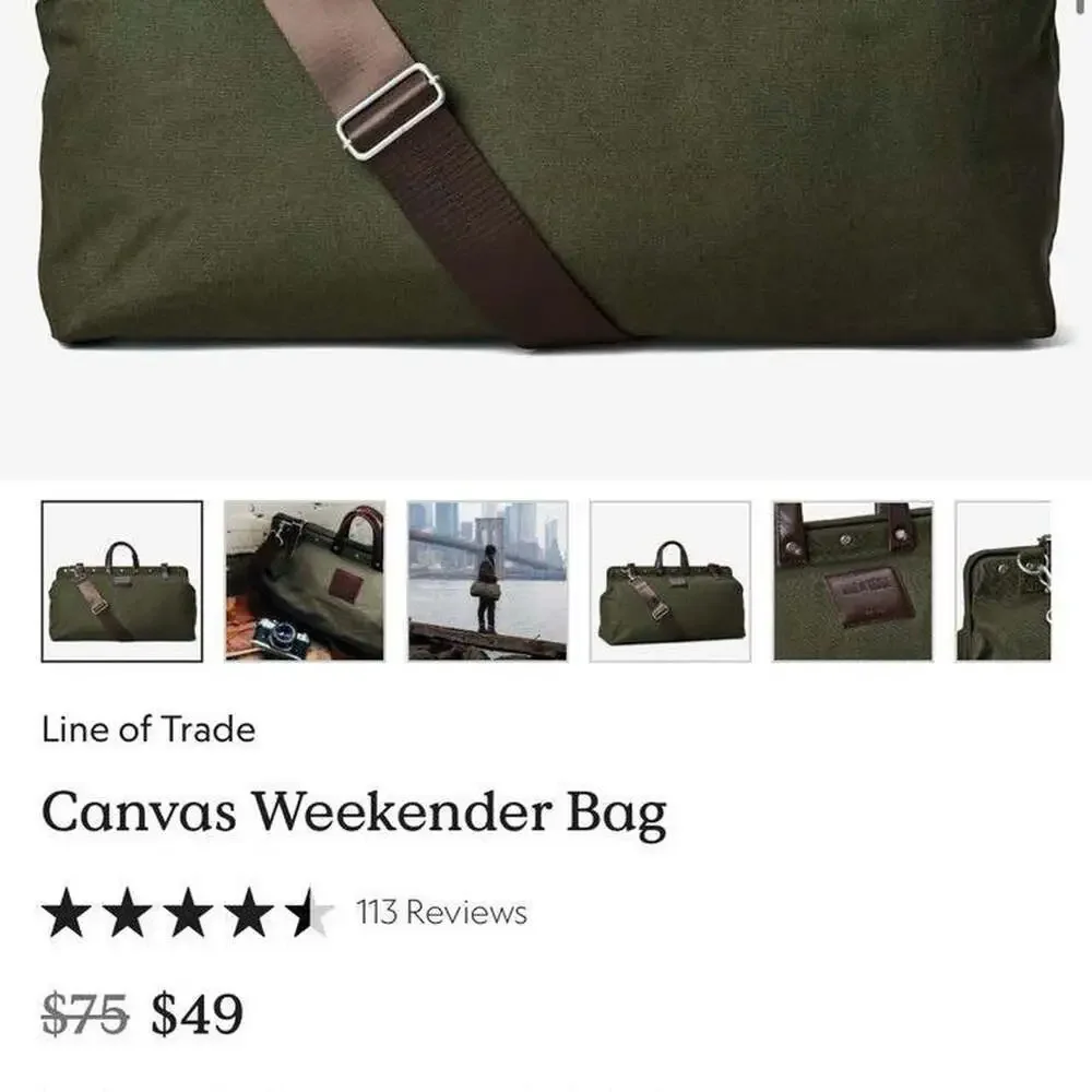 Line of Trade Canvas Weekender Bag, Olive Green Travel Duffel
